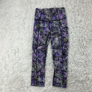 Lululemon Fast & Free Crop II Nulux 19" Vivid Vision Multi Black